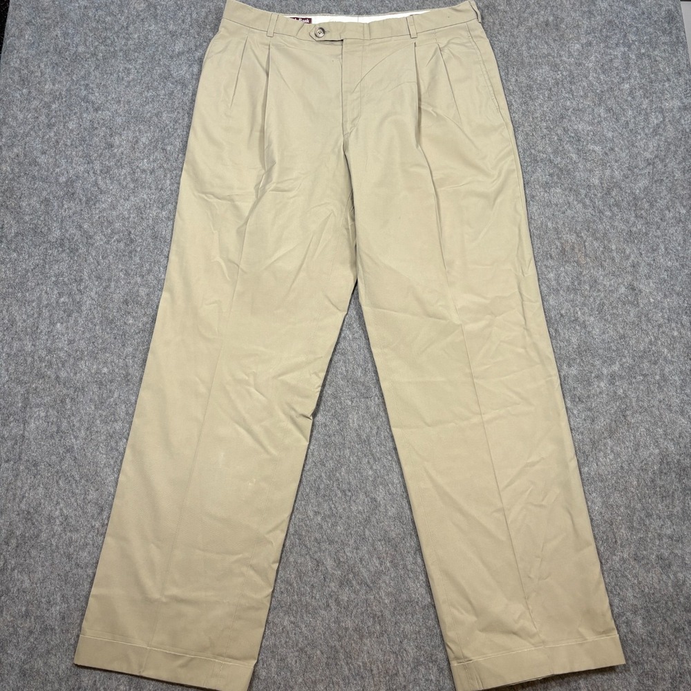 Jos A Bank Dress Pants Men's Size 35 Beige Pleated Front Classic Cuffed Trouser